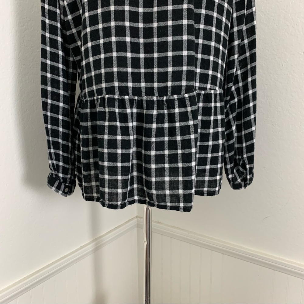 Rails Plaid Ruffle Hem Button Front Top Black & White Women’s Large Long Sleeve - Picture 17 of 17